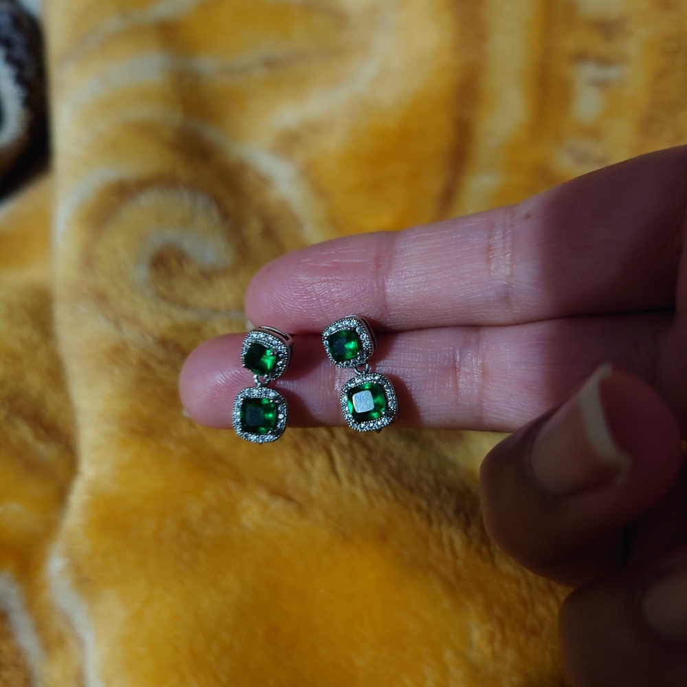Emerald Green Zircon Stone Drop Stud Earrings - Women Jewelry